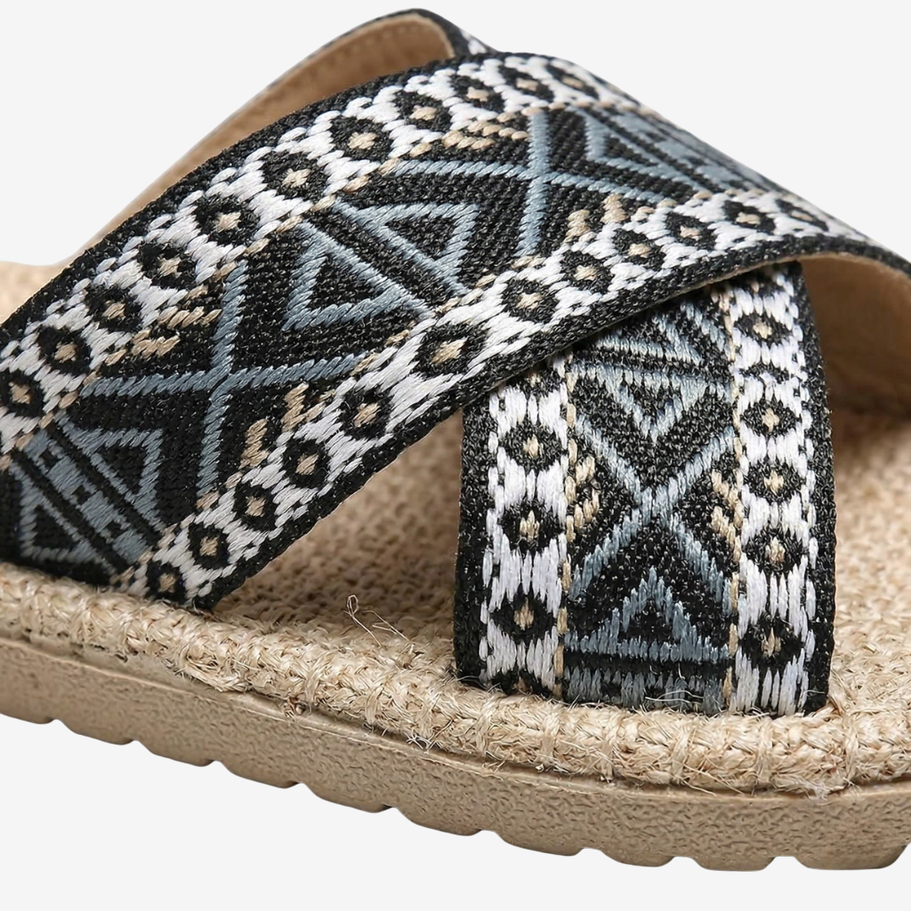 NOMU | Women’s Patterned Cross Strap Slide Sandals