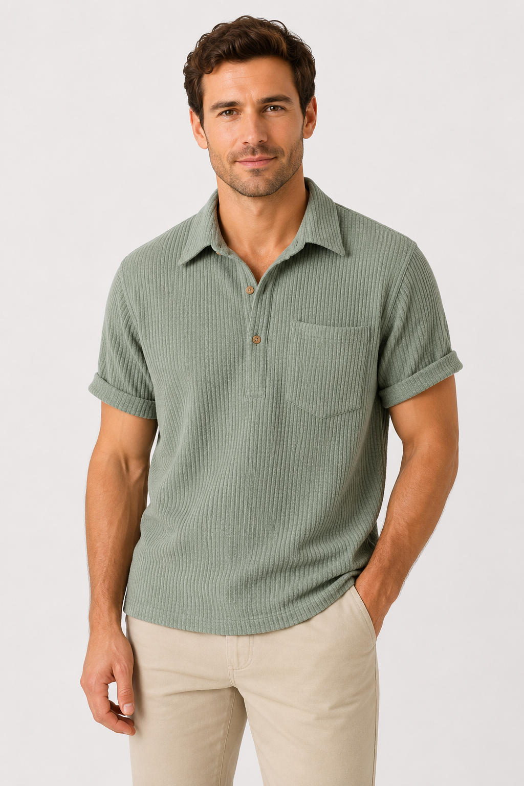 NOMU | Men's Ribbed Polo Shirt – Textured Short Sleeve Casual Fit