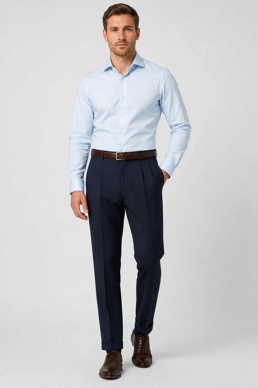 NOMU | Men's Navy Pleated Tapered Dress Trousers – Tailored Formal Pants