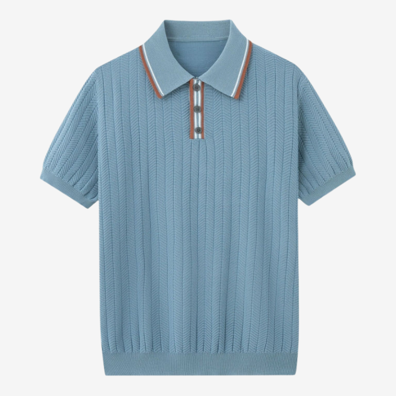 NOMU | Men's Textured Knit Polo Shirt – Smart Casual Short Sleeve Sweater Polo