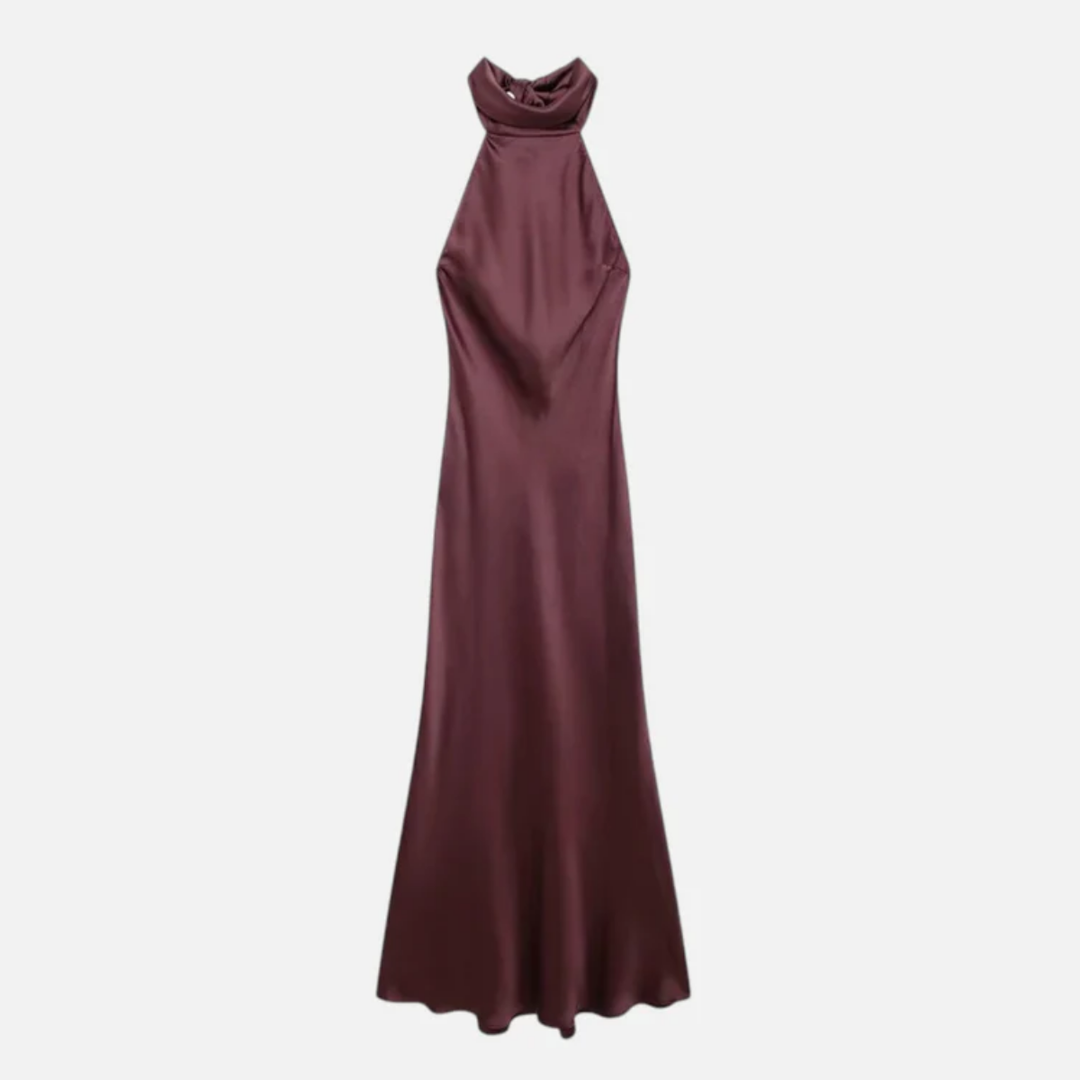 NOMU | Women's Satin Halter Maxi Dress – Elegant Sleeveless Evening Gown