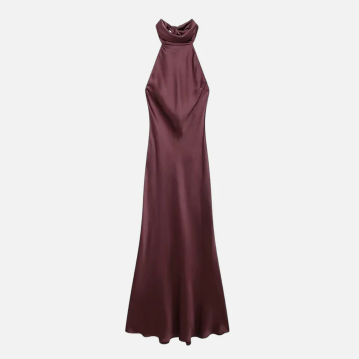 NOMU | Women's Satin Halter Maxi Dress – Elegant Sleeveless Evening Gown