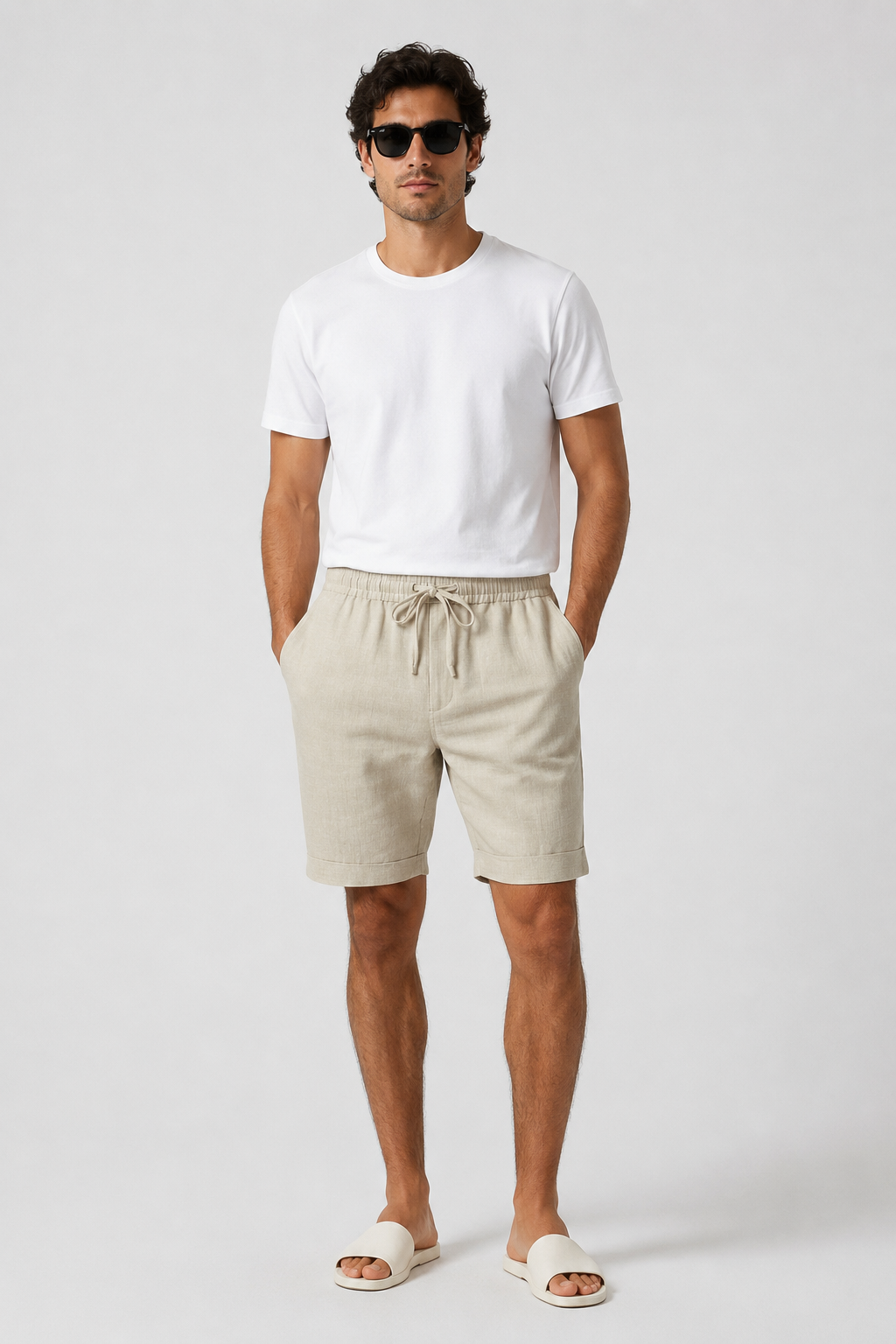 NOMU | Men's Linen Blend Drawstring Shorts – Casual Relaxed Summer Shorts