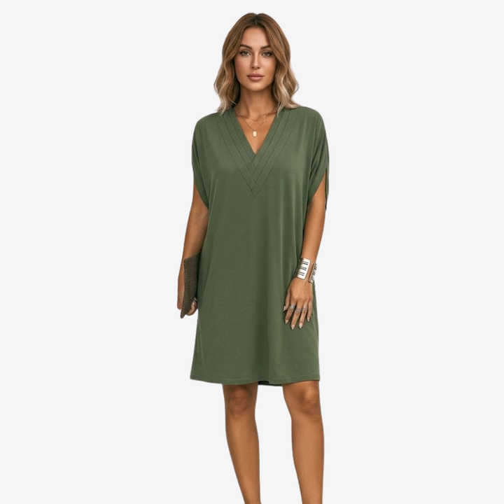 NOMU | Women's Casual V-Neck Loose Mini Dress – Comfortable Short Sleeve Everyday Dress