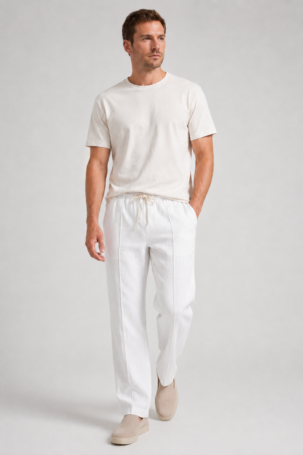 NOMU | Men's Linen Blend Pants – Drawstring Elastic Waist Tapered Design