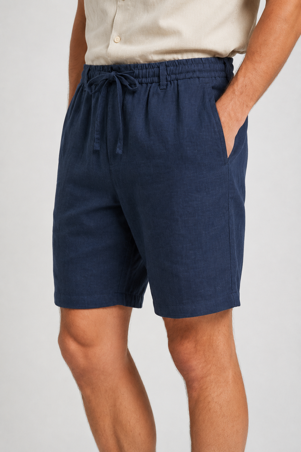 NOMU | Men's Linen Blend Drawstring Shorts – Relaxed Fit Casual Summer Shorts