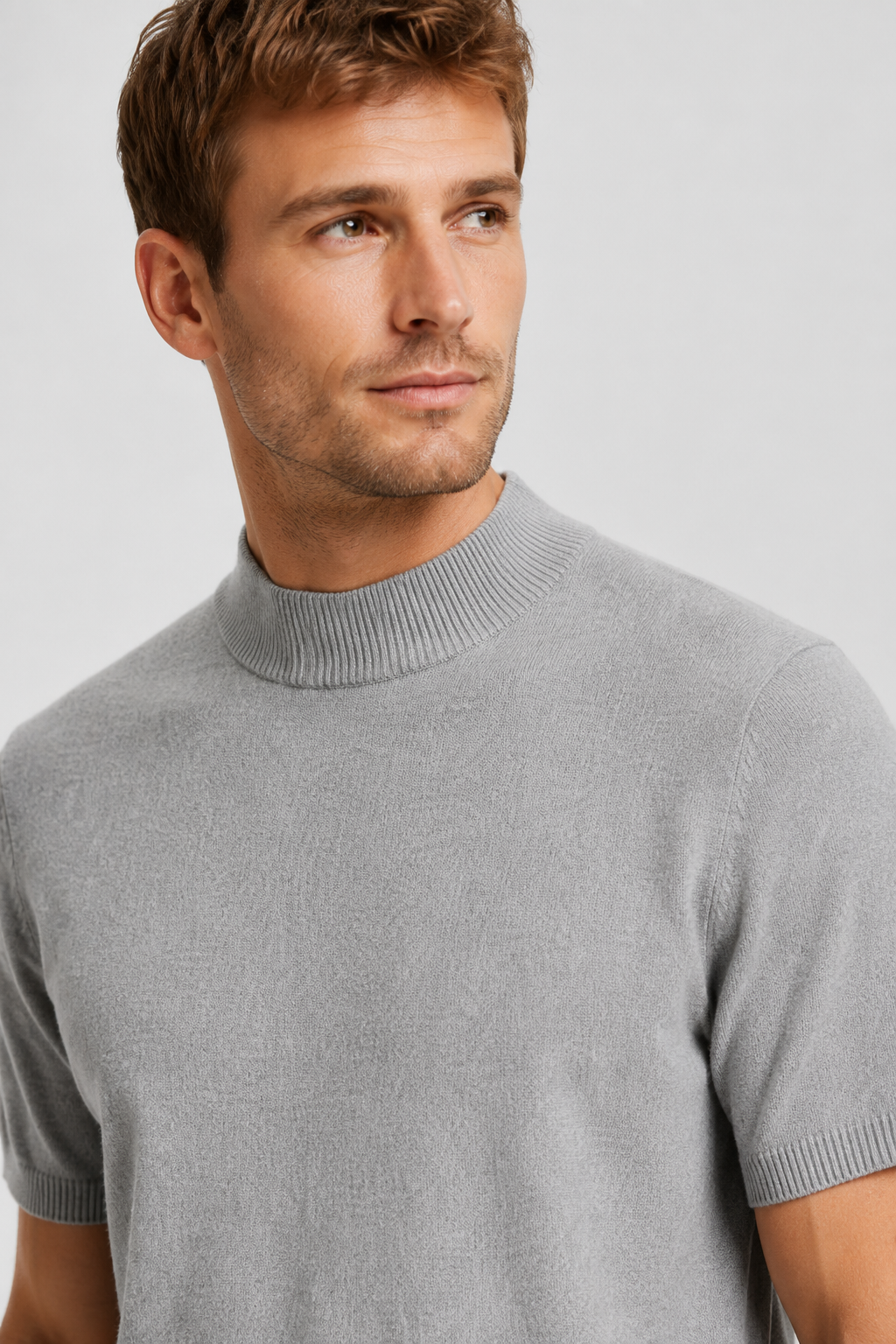 NOMU | Men's Knit Mock Neck Shirt – Minimalist Short Sleeve Design