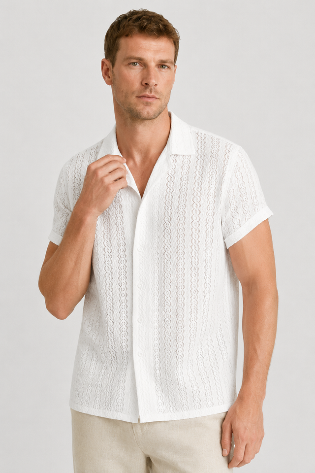 NOMU | Men's Knit Polo Shirt – Textured Open Weave Summer Design
