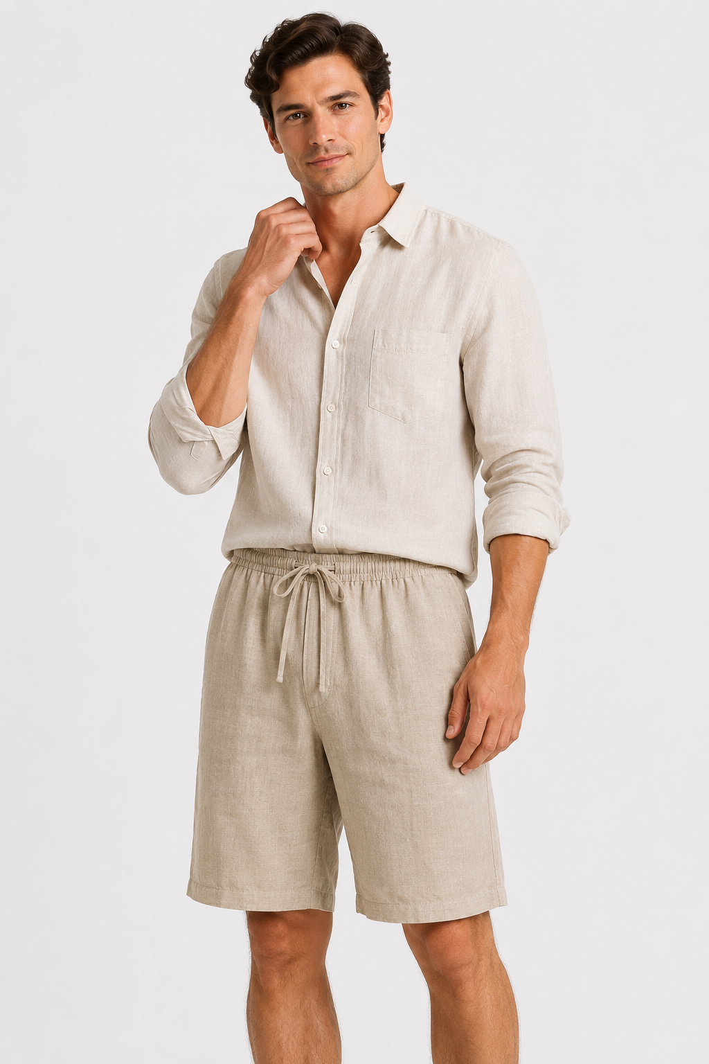 NOMU | Men's Linen Blend Drawstring Shorts – Relaxed Fit Casual Summer Shorts