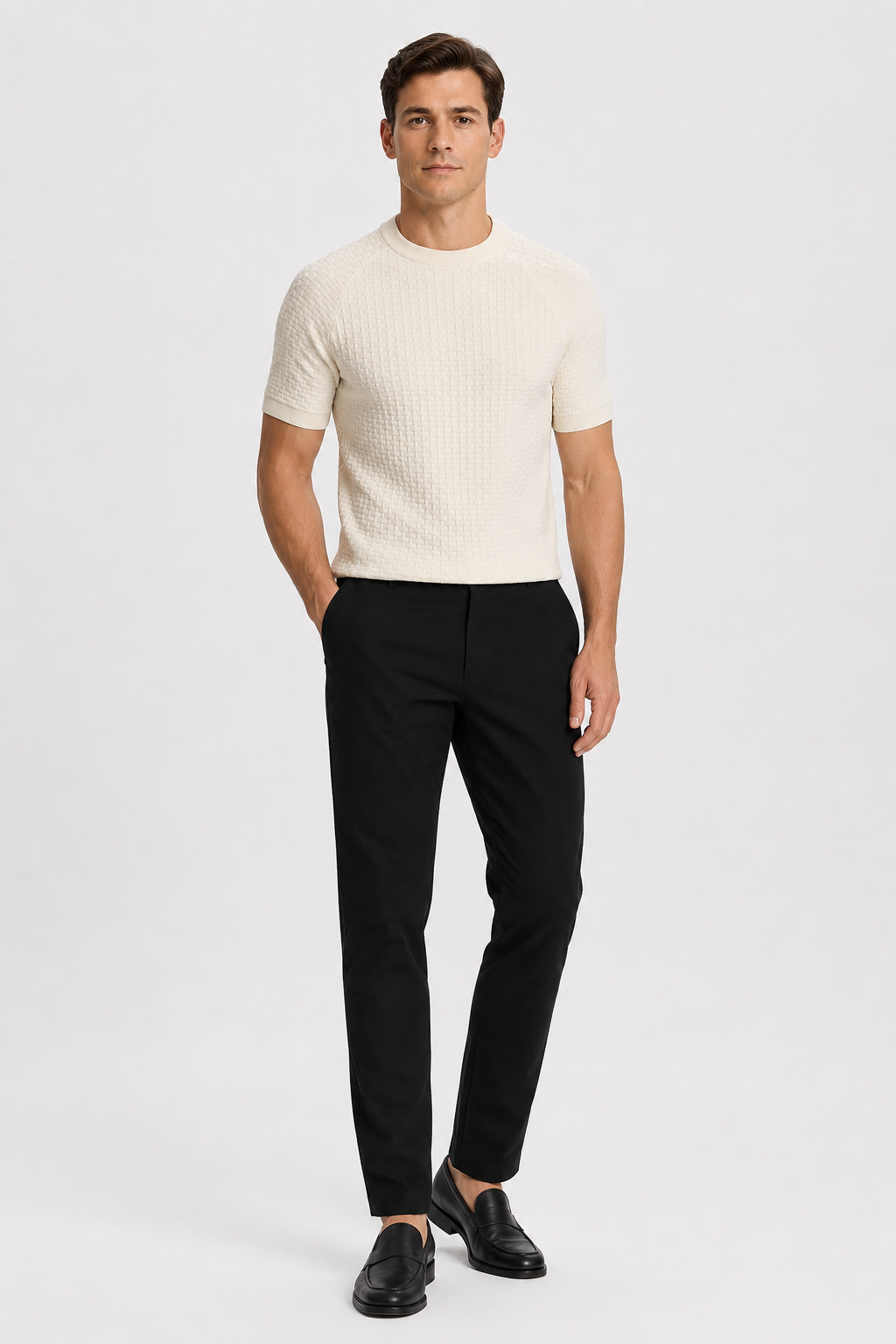 NOMU | Men's Textured Knit Crew Neck T-Shirt – Slim Fit Premium Casual Tee