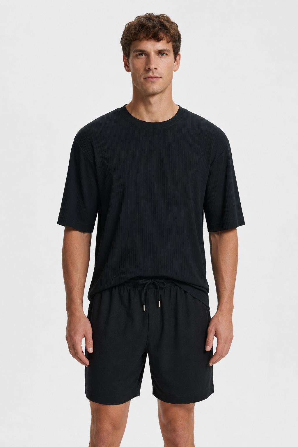 NOMU | Men's Relaxed Ribbed T-Shirt – Oversized Crew Neck Casual Everyday Tee