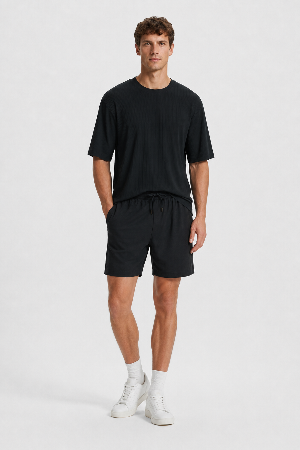 NOMU | Men's Relaxed Ribbed T-Shirt – Oversized Crew Neck Casual Everyday Tee