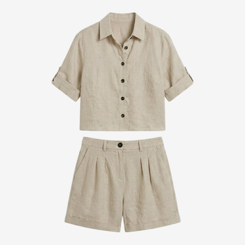 NOMU | Women's Relaxed Linen Shirt & Tailored Shorts Set – Minimalist Summer Co-Ord Outfit