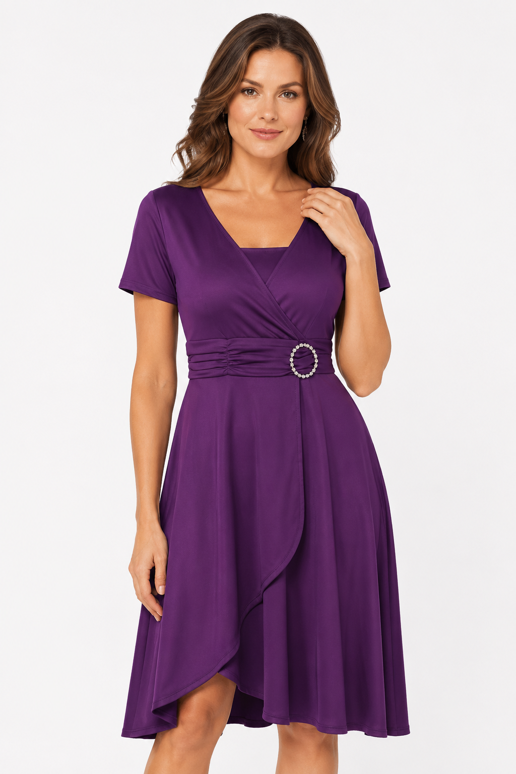 NOMU | Women's Elegant Wrap Midi Dress – Short Sleeve V-Neck Party Dress