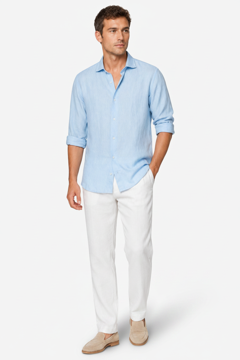NOMU | Men's Lightweight Linen Button Down Shirt – Casual Long Sleeve Summer Top