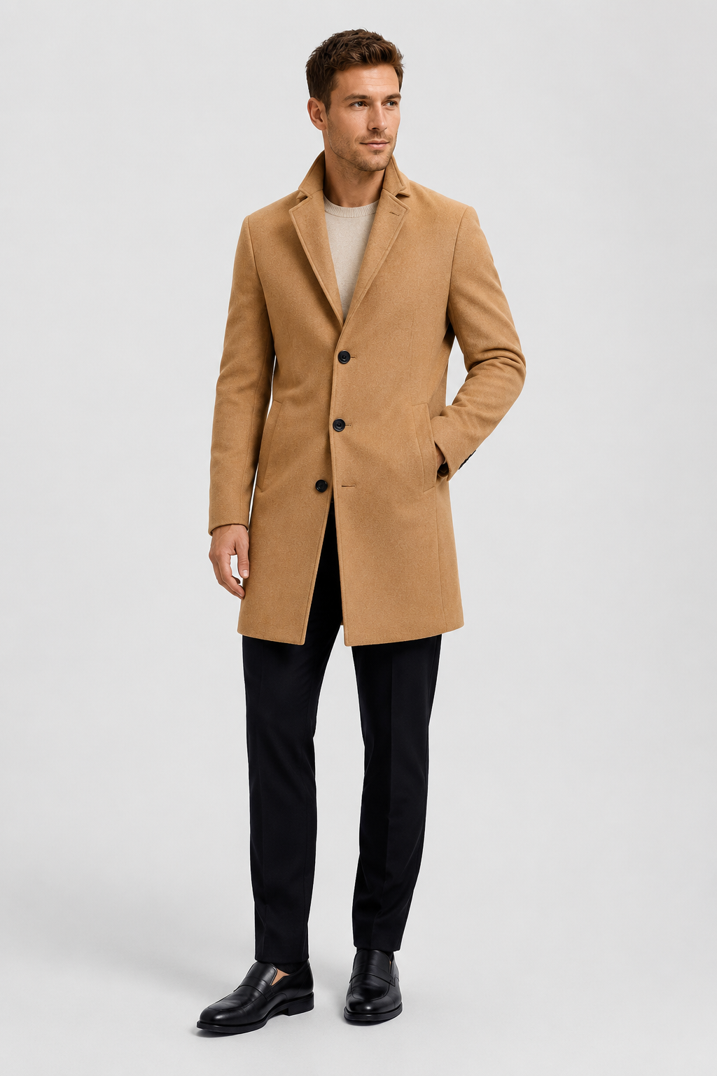 NOMU | Men's Classic Wool Blend Overcoat – Tailored Single-Breasted Coat