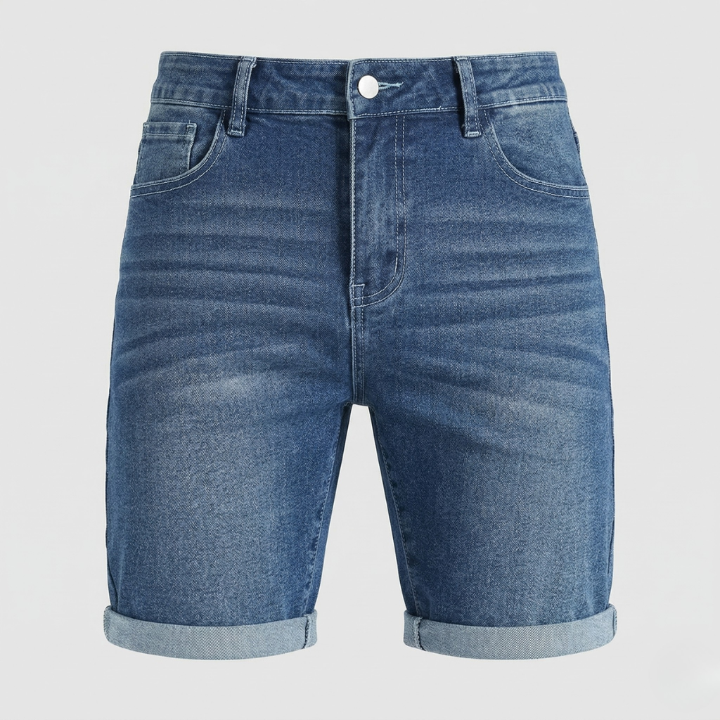 NOMU | Men's Slim Fit Denim Shorts – Casual Rolled Hem Stretch Jean Shorts