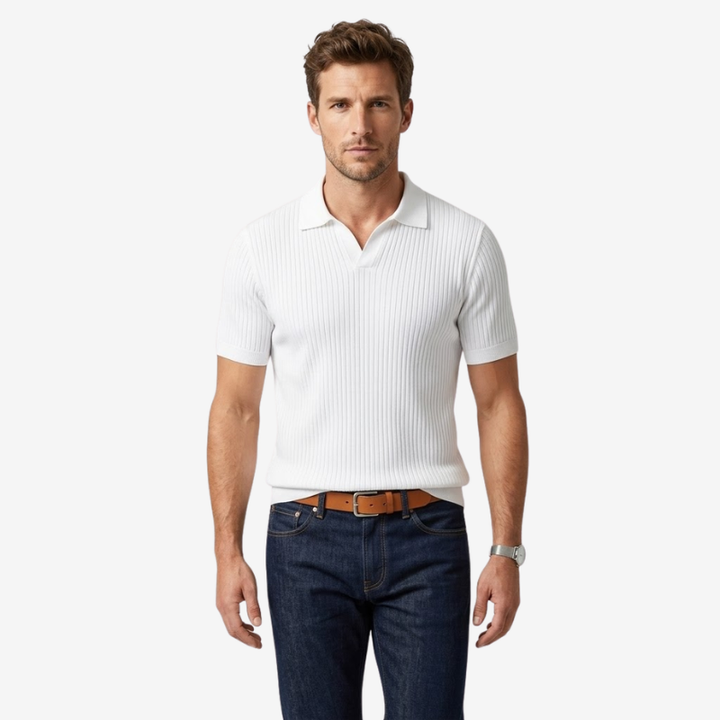 NOMU | Men's Ribbed Knit Polo Shirt – Modern Smart Casual Short Sleeve Top