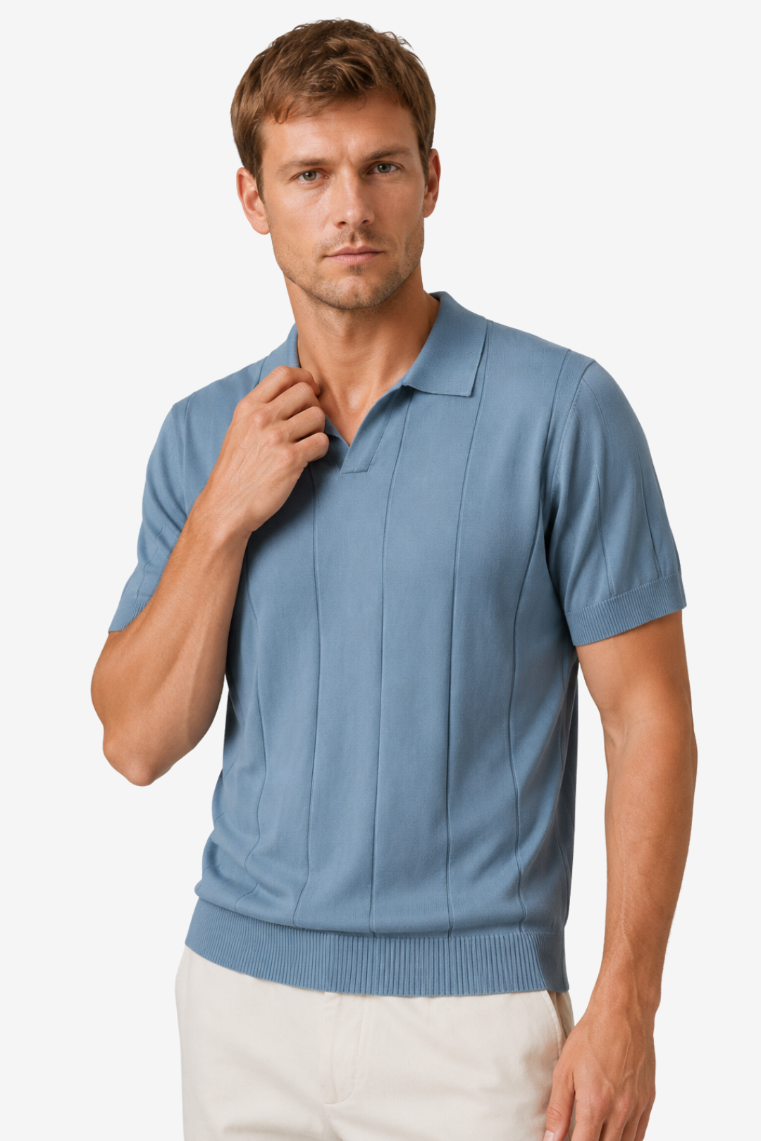 NOMU | Men's Knit Polo Shirt – Vertical Ribbed Casual Design