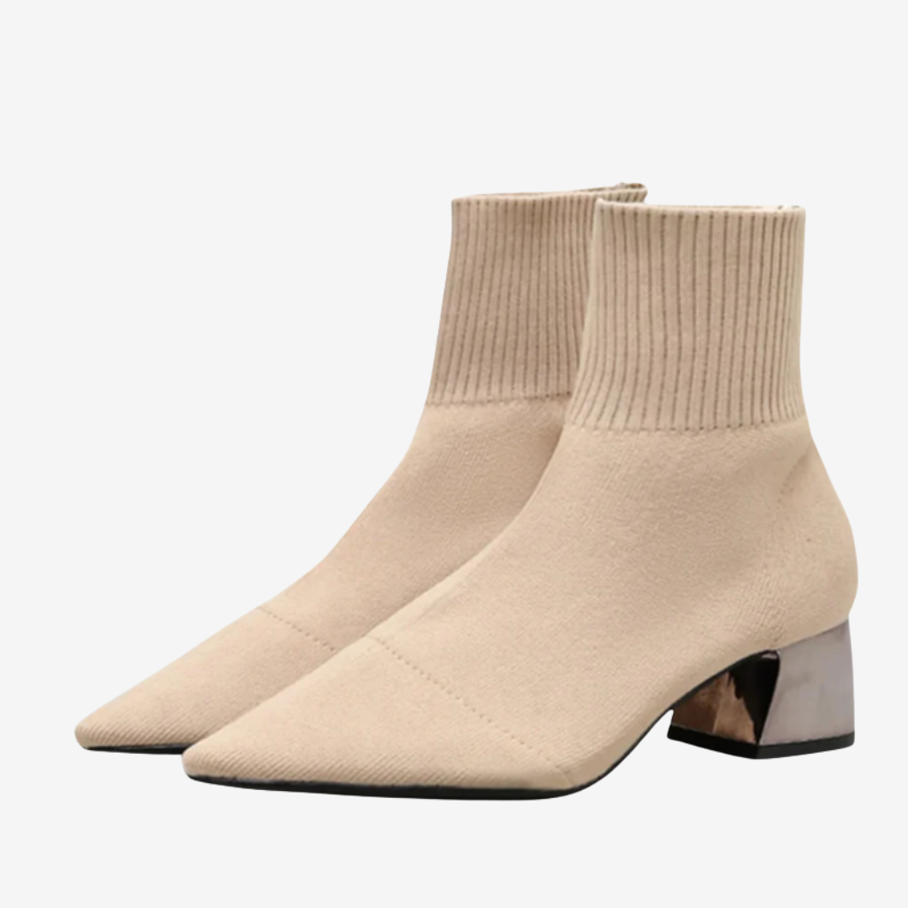 NOMU | Women's Pointed-Toe Sock Ankle Boots – Modern Knit Block Heel Boots