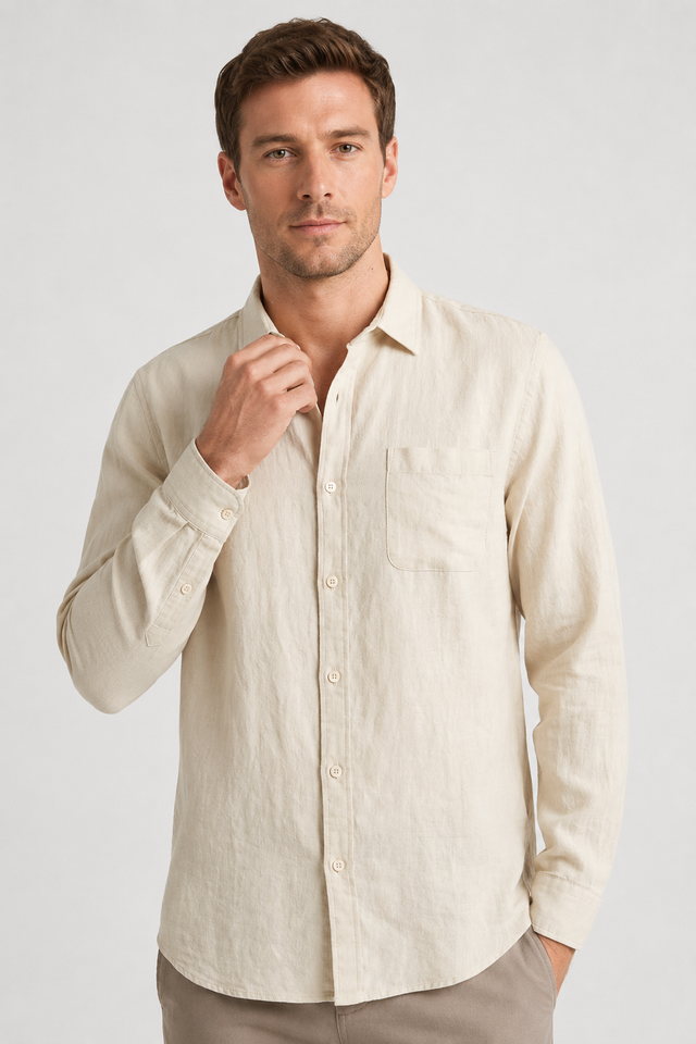 NOMU | Men's Linen Blend Button Down Shirt – Casual Long Sleeve Minimalist Top