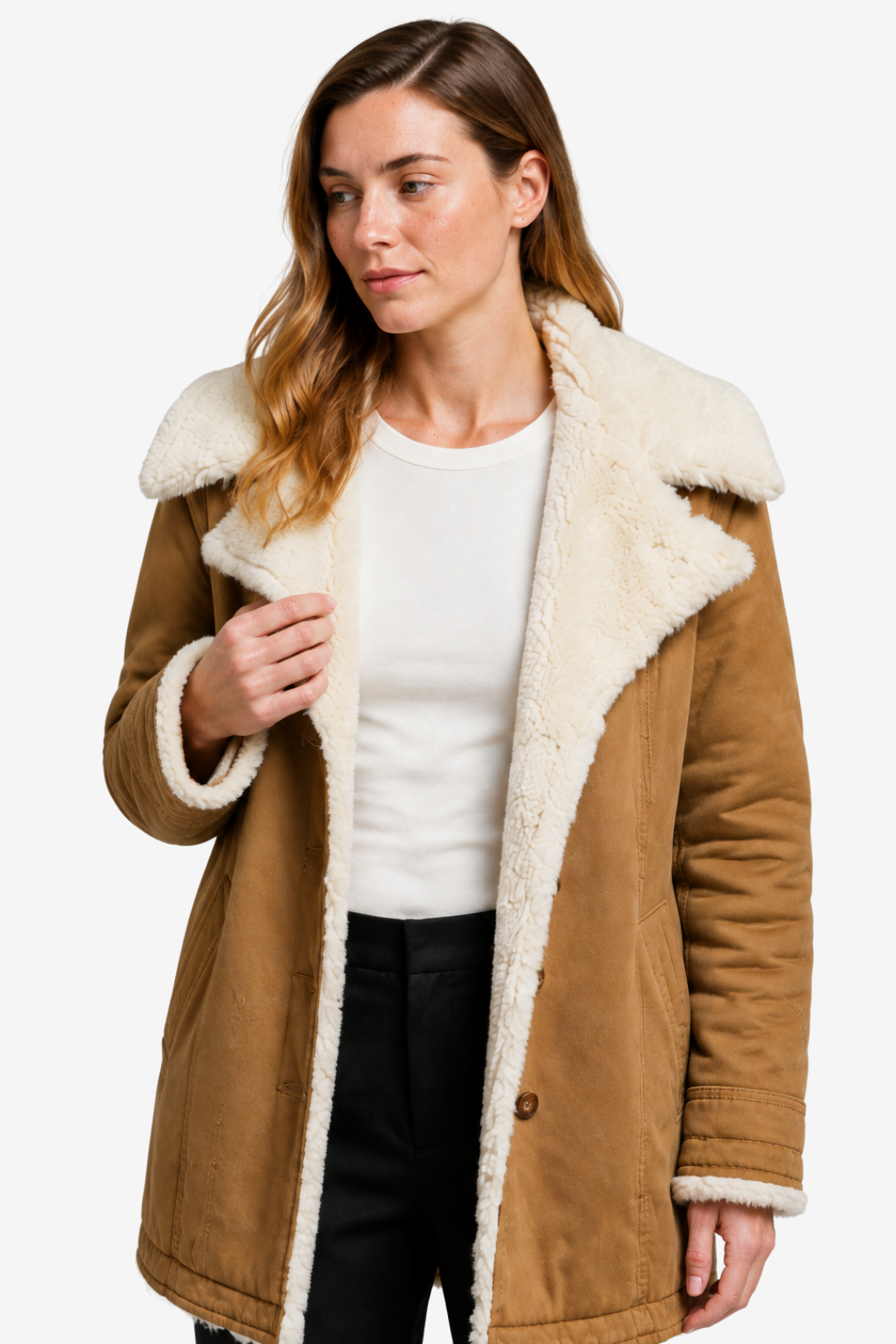 NOMU | Women's Long Sleeved Winter Coat – Fleece Lining with Wide Collar and Button Front Design