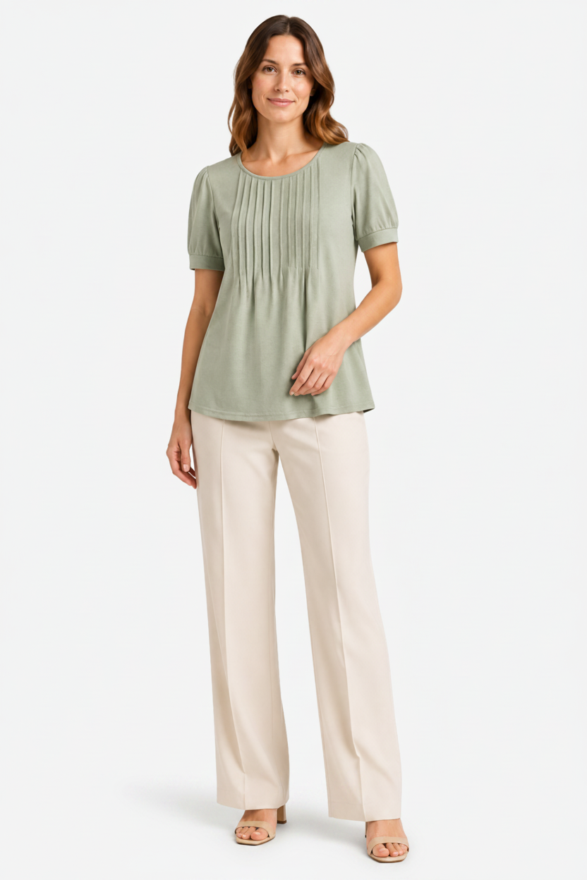 NOMU | Women’s Pleated Front Short Sleeve Blouse