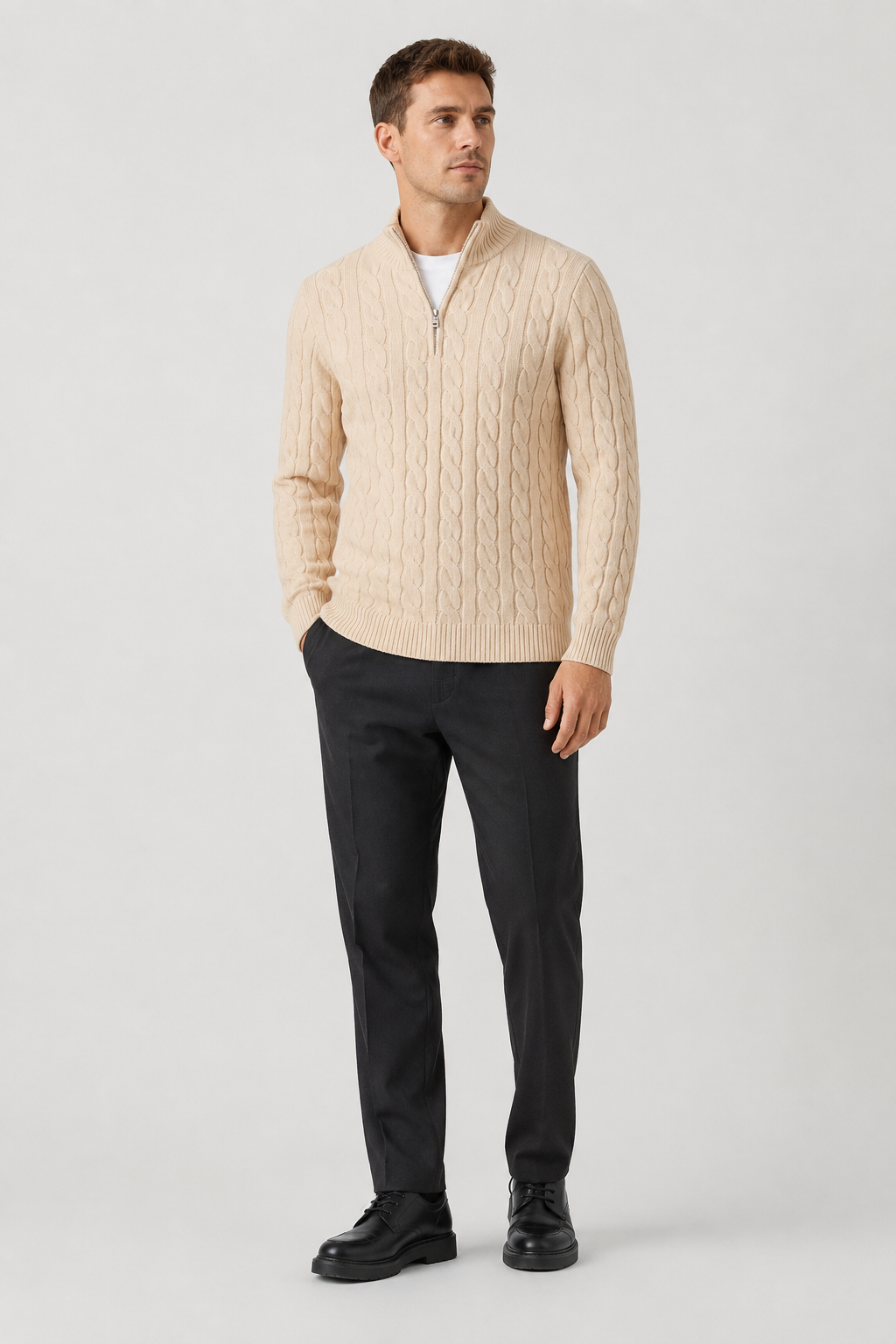 NOMU | Men's Cable Knit Quarter Zip Sweater – Classic Ribbed Pullover
