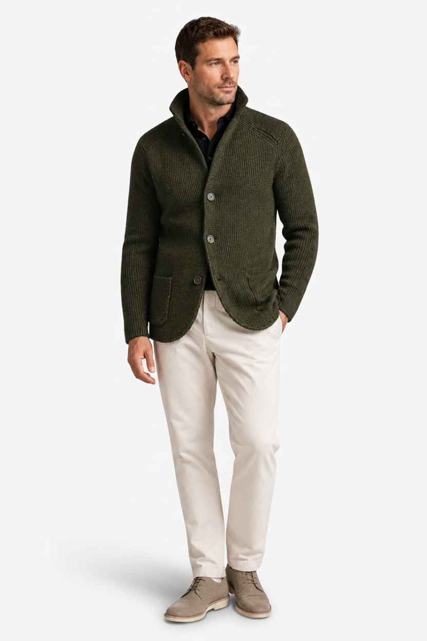NOMU | Men's Textured Knit Blazer Cardigan – Smart Casual Button-Up Sweater Jacket
