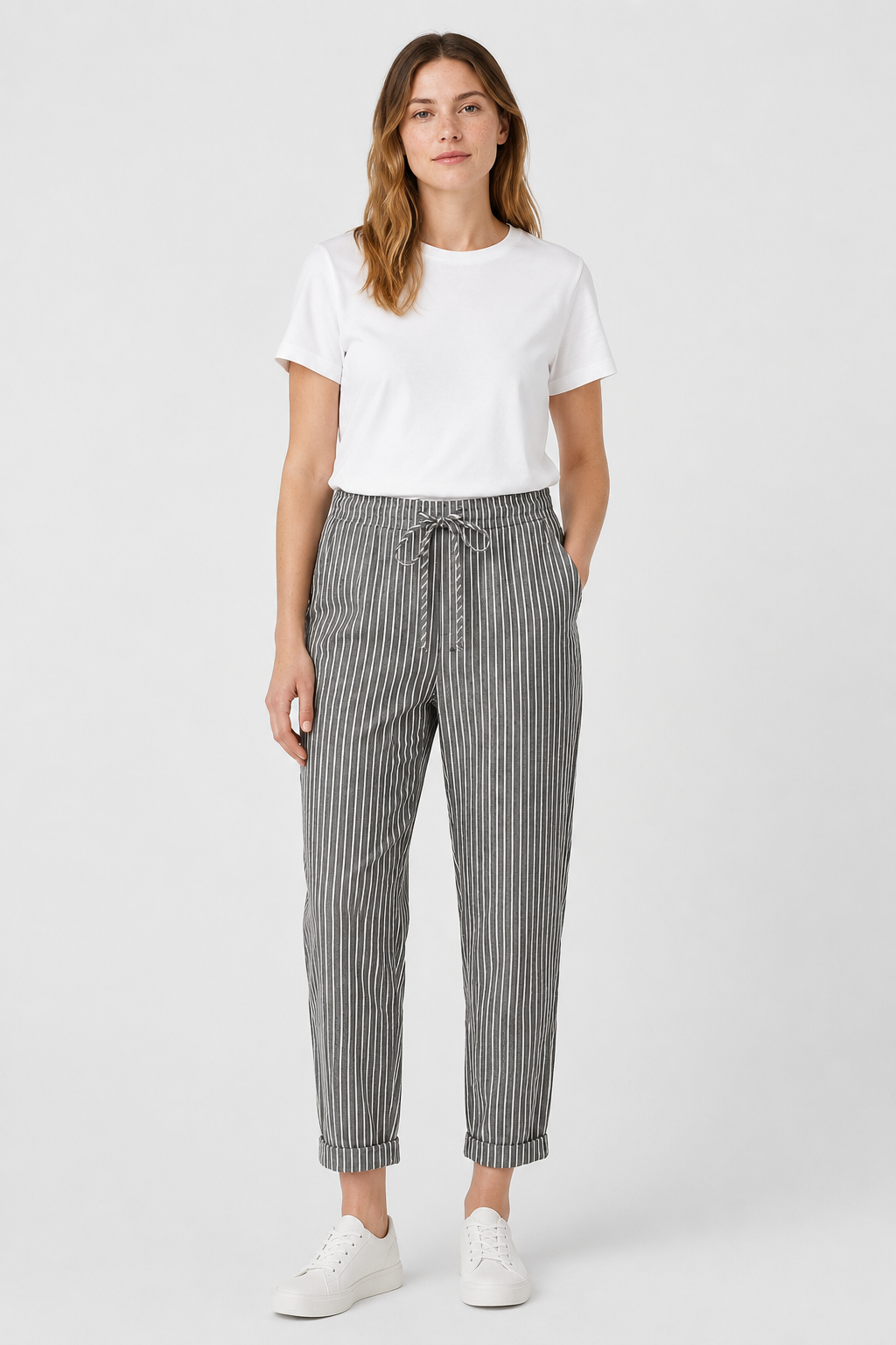 NOMU | Women's Striped Drawstring Pants – Relaxed Fit Casual Ankle Trousers