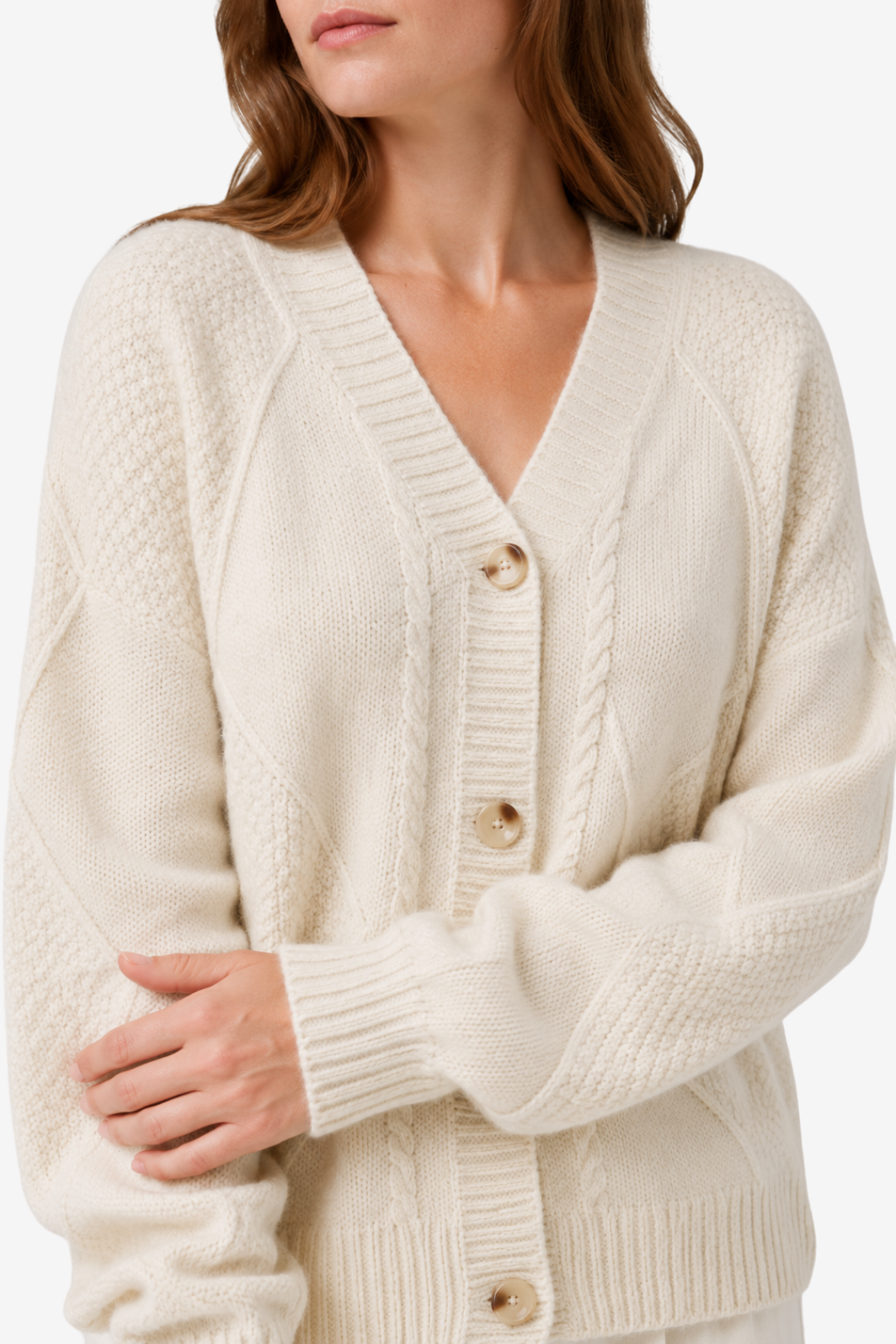 NOMU | Women's Cable Knit Cardigan – V-Neck Button Front Cozy Design