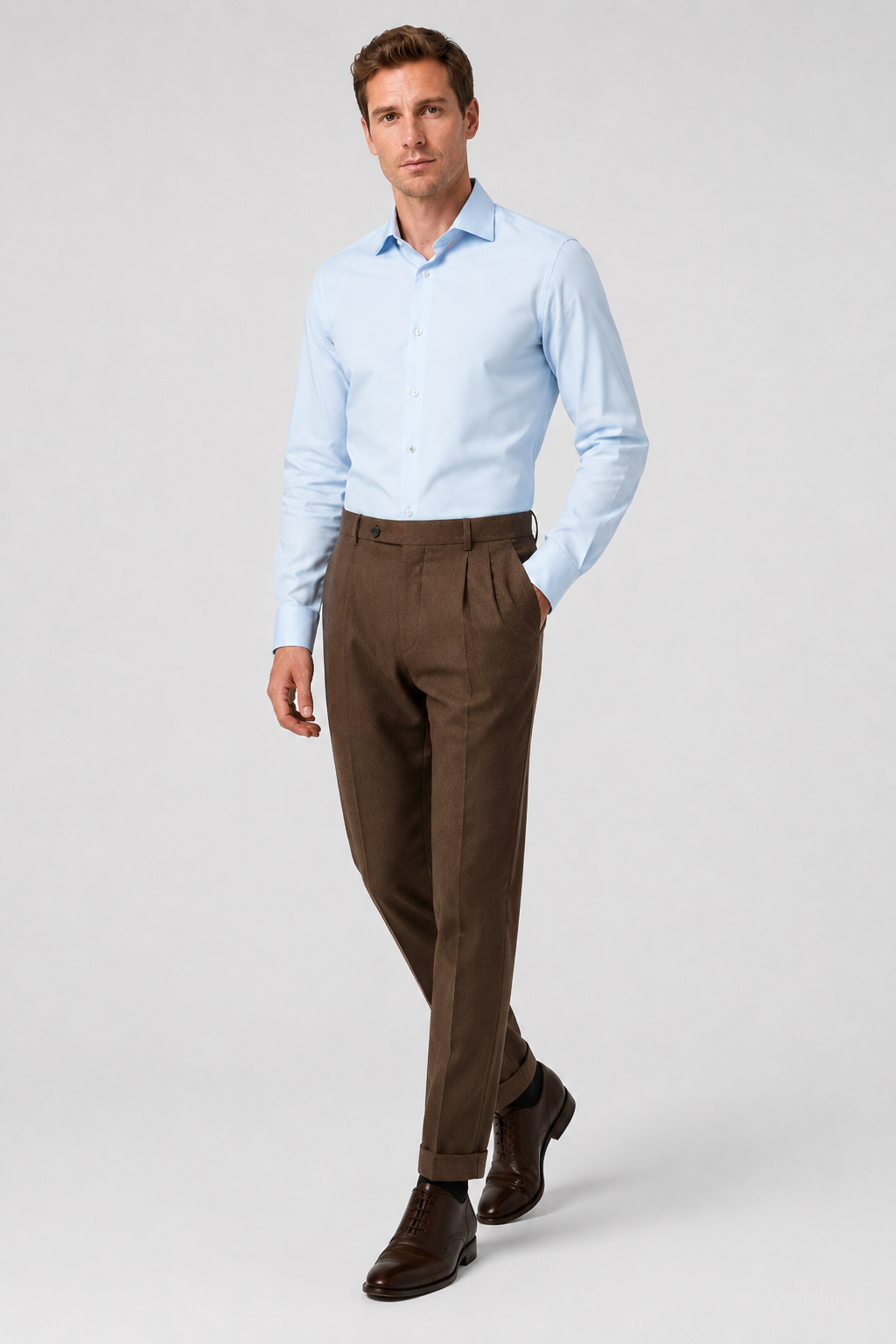 NOMU | Men's Tailored Pleated Ankle Trousers – Modern Slim Fit Dress Pants