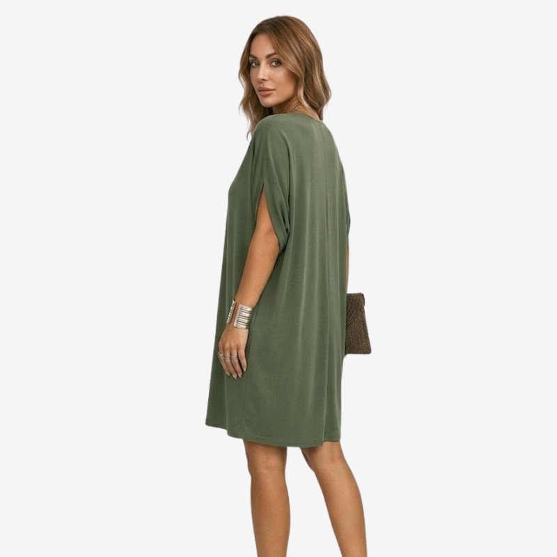 NOMU | Women's Casual V-Neck Loose Mini Dress – Comfortable Short Sleeve Everyday Dress