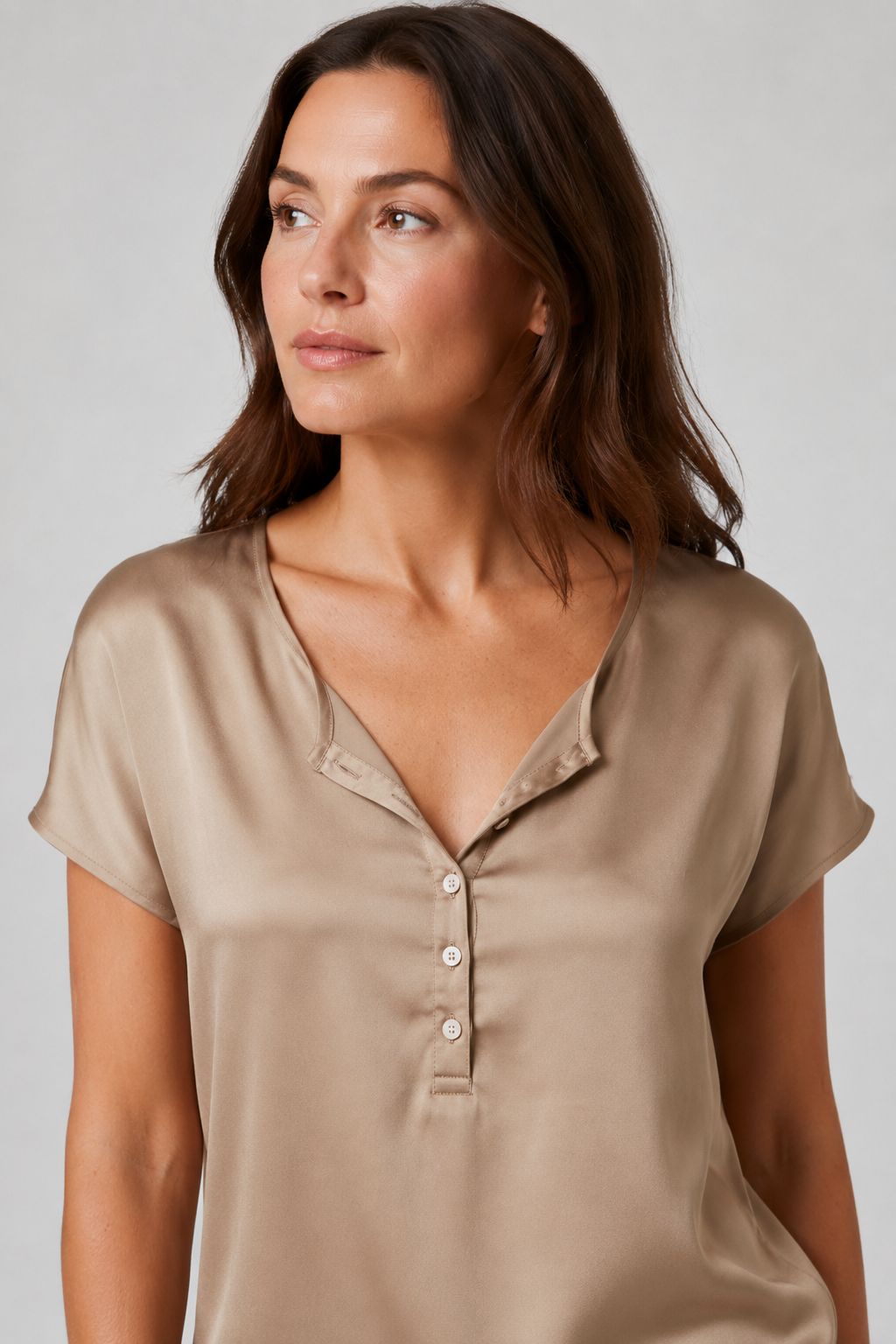 NOMU | Women’s V-Neck Button Detail Short Sleeve Blouse
