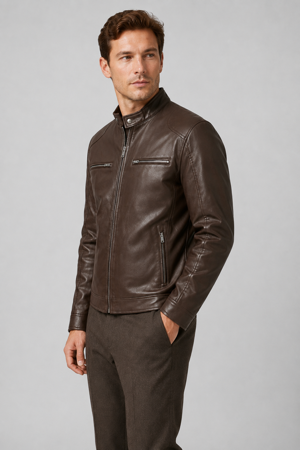 NOMU | Men's Classic Faux Leather Jacket – Minimalist Zip-Up Biker Outerwear