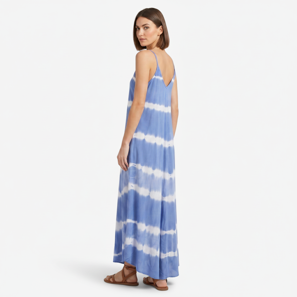 NOMU | Women's Tie Dye Maxi Dress – Spaghetti Strap V Neck Relaxed Fit Design