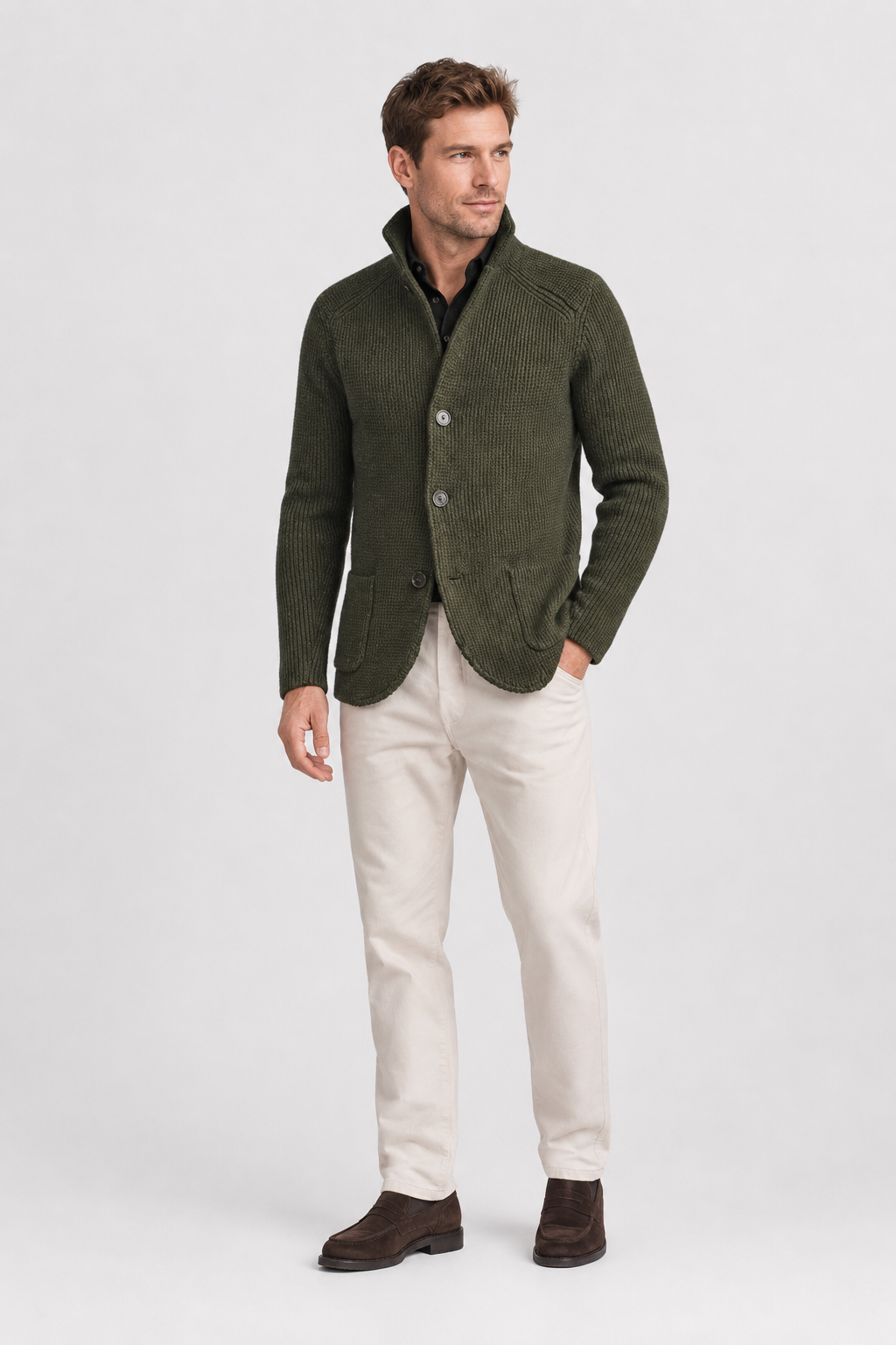NOMU | Men's Knit Button Cardigan – Textured Smart Casual Sweater Jacket