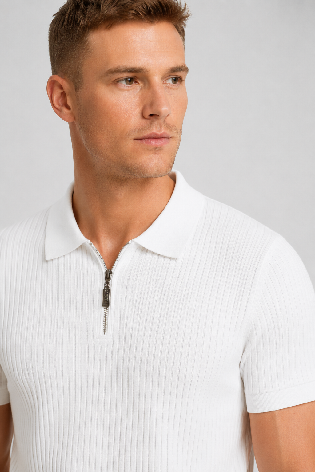 NOMU | Men's Ribbed Knit Polo Shirt – Zip Collar Slim Fit Design