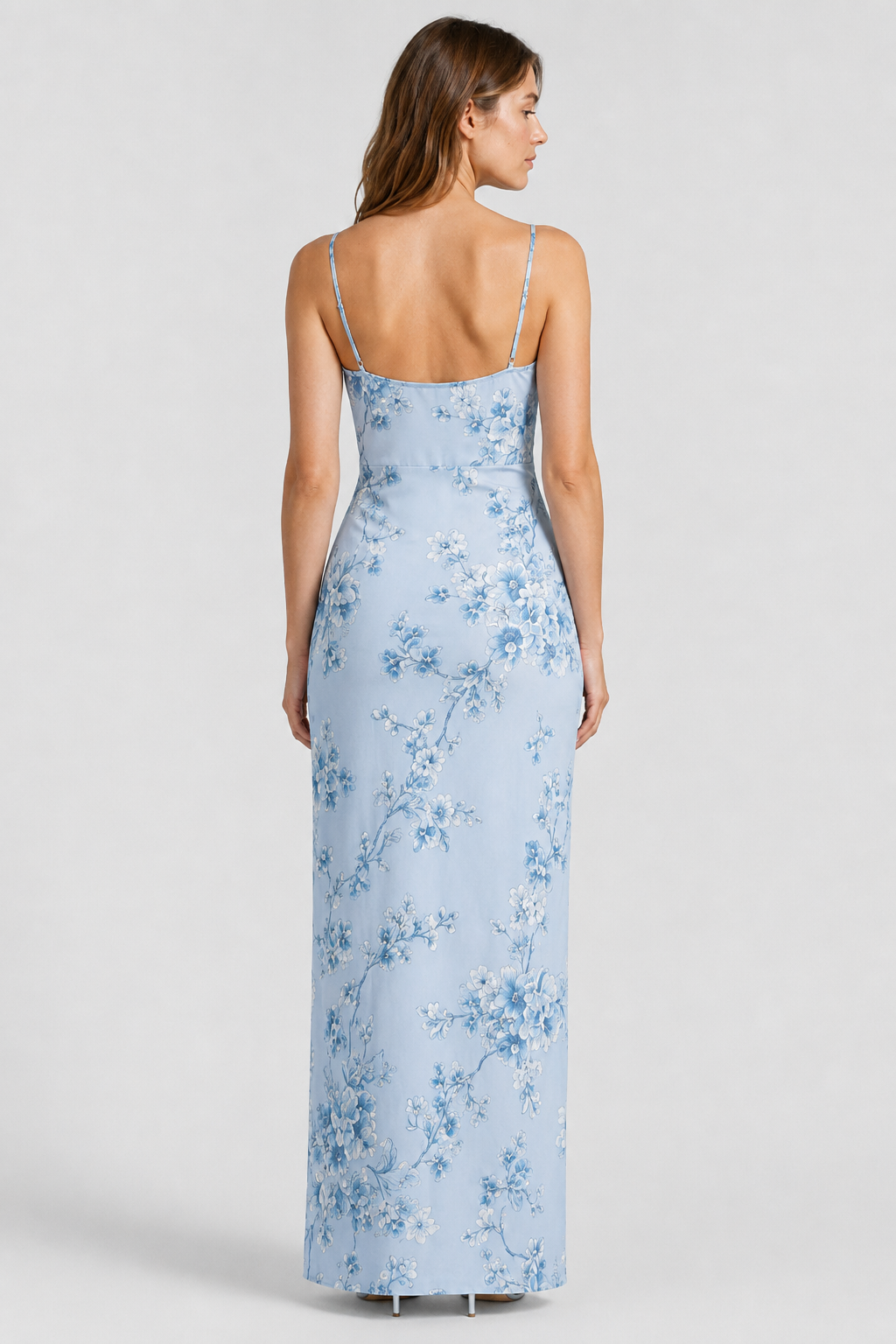 NOMU | Women's Floral Print Satin Maxi Dress – Elegant Spaghetti Strap Slip Dress