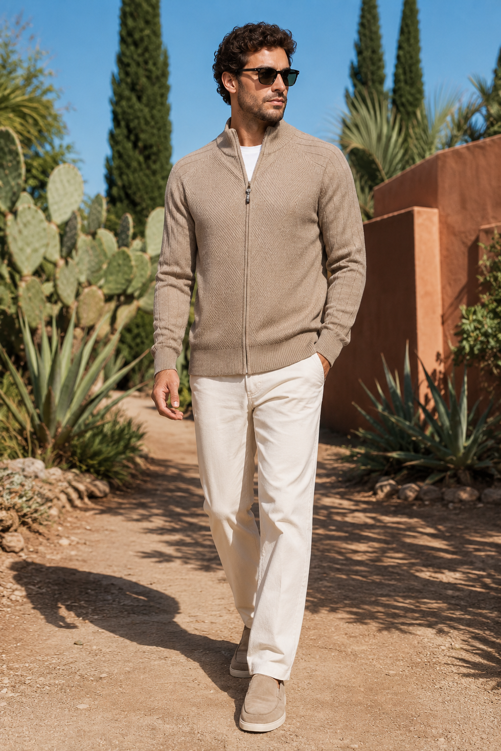 NOMU | Men's Zip-Up Knit Sweater Jacket – Textured Stand Collar Cardigan