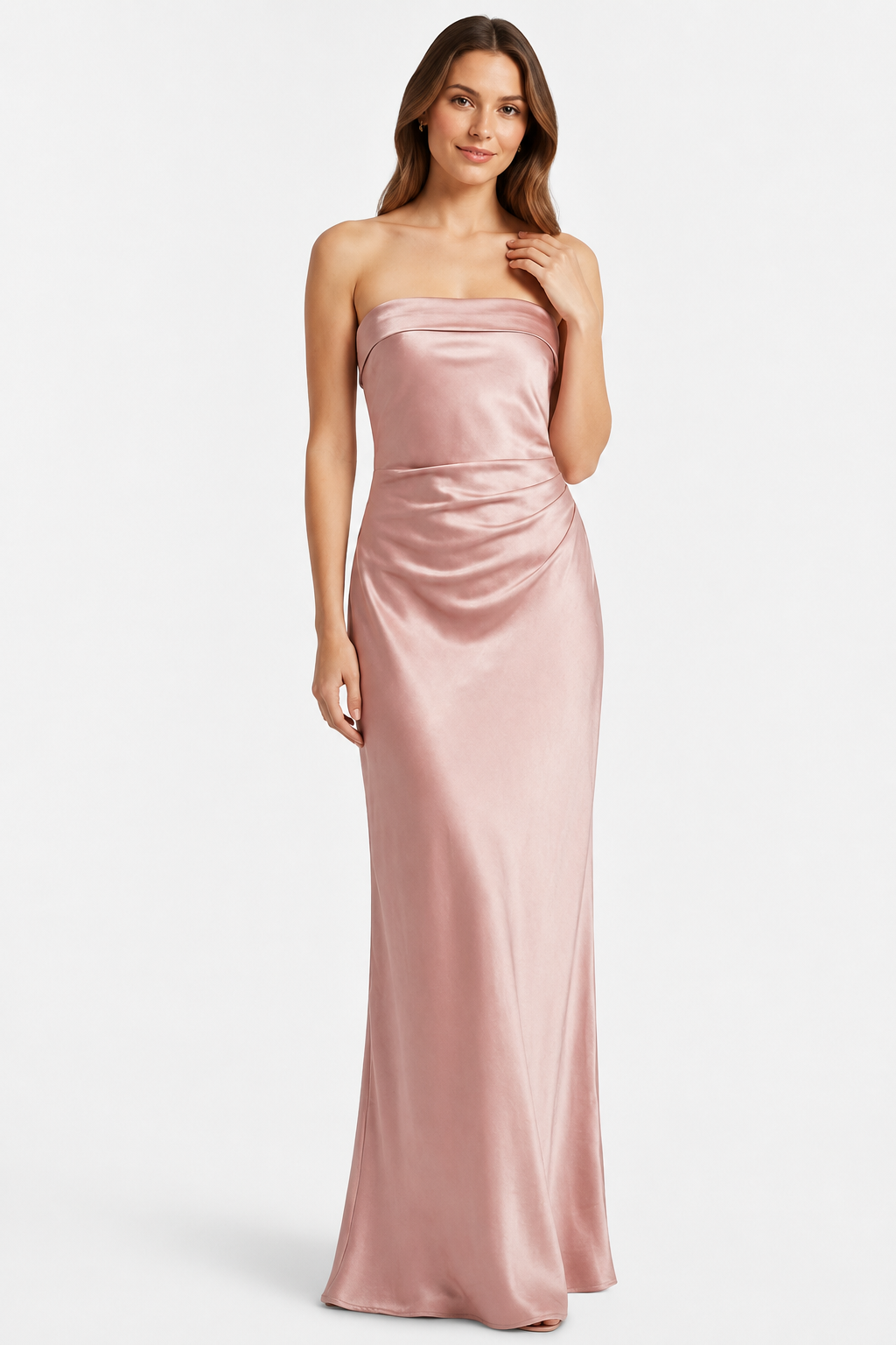NOMU | Women's Strapless Satin Maxi Dress – Elegant Minimalist Evening Gown