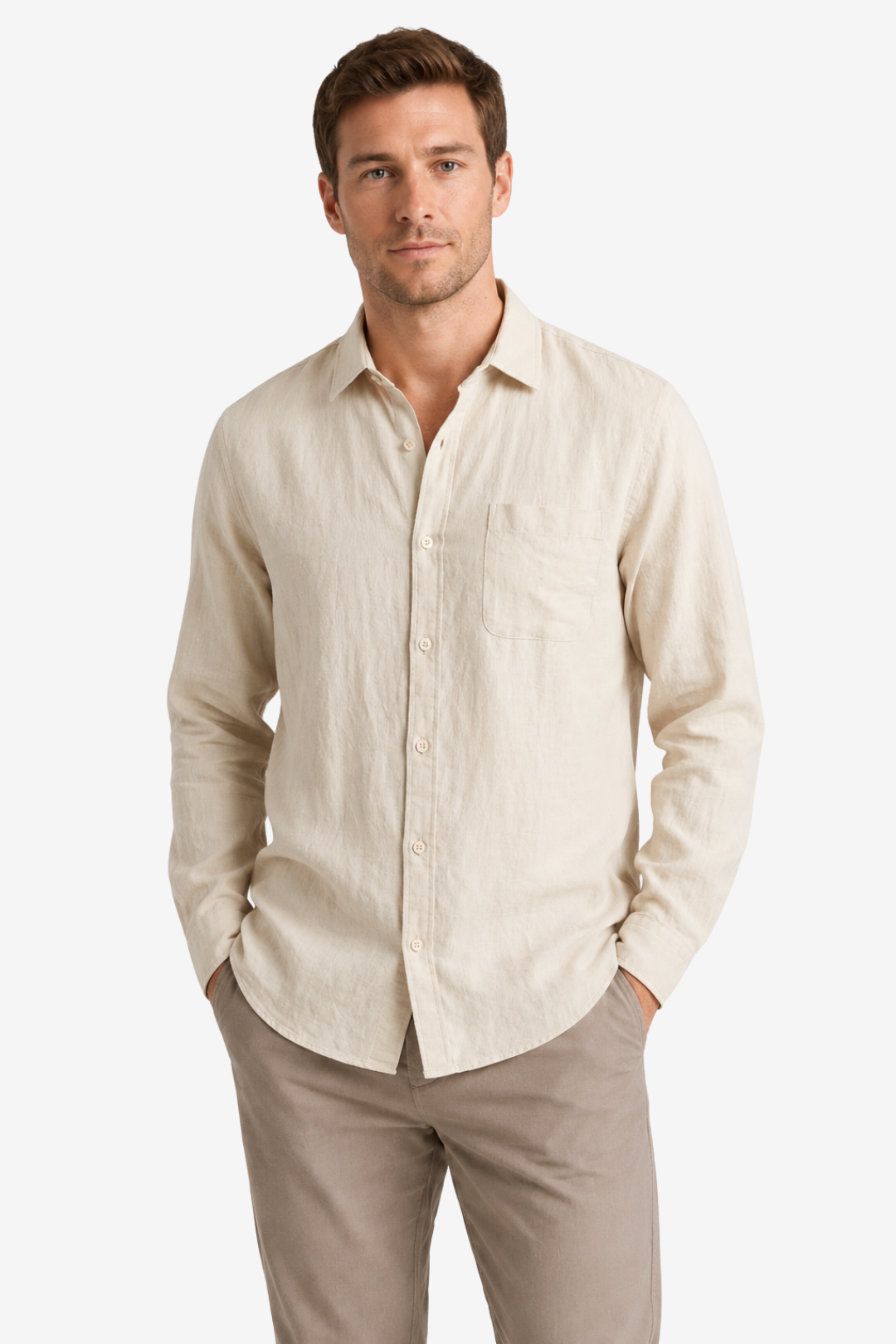 NOMU | Men's Linen Blend Button Down Shirt – Casual Long Sleeve Minimalist Top
