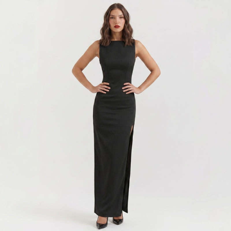 NOMU | Women's Bodycon Maxi Dress – Sleeveless Side Slit Fitted Design