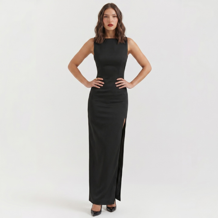 NOMU | Women's Bodycon Maxi Dress – Sleeveless Side Slit Fitted Design