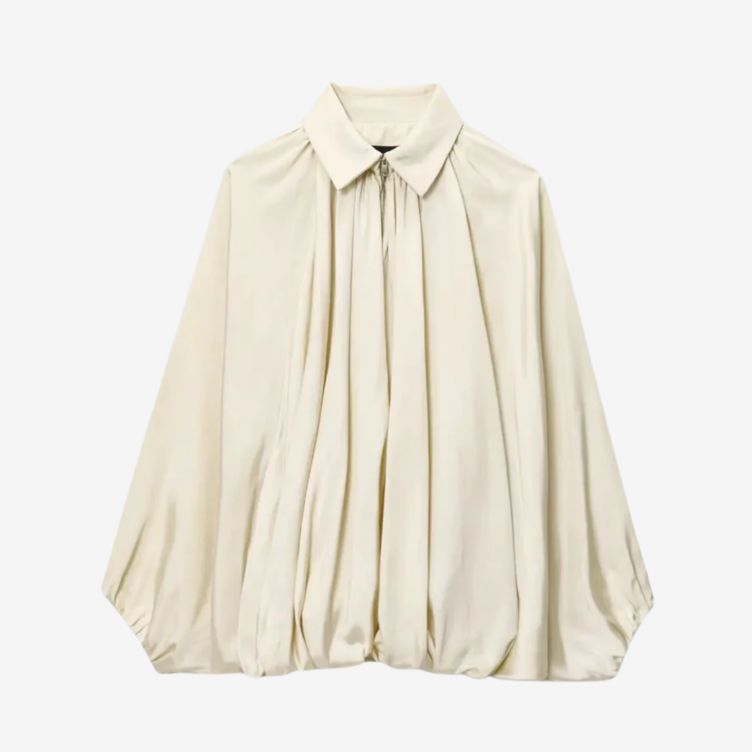 NOMU | Women's Gathered High Neck Blouse – Elegant Balloon Sleeve Top