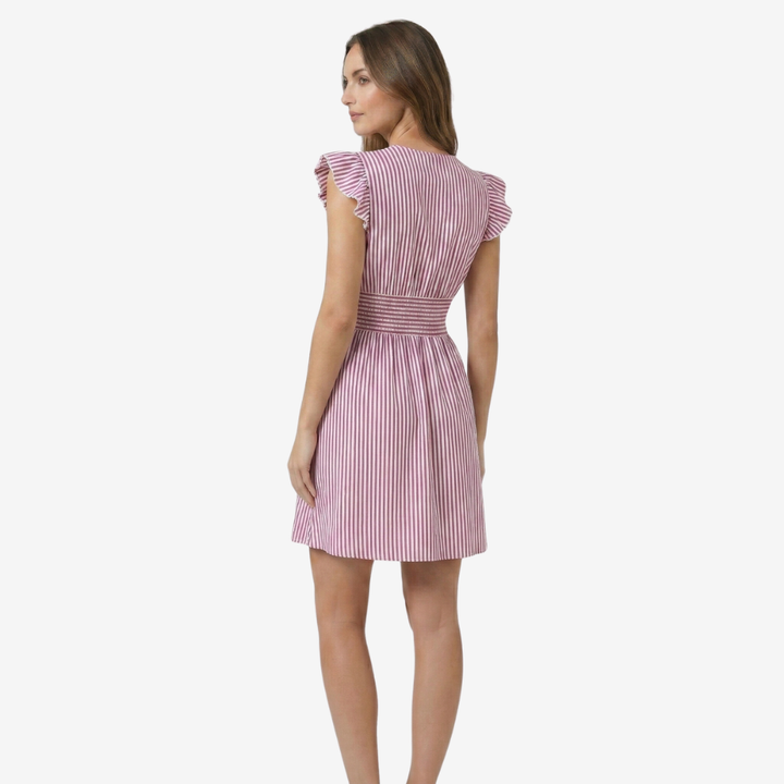 NOMU | Women's Striped Mini Dress – Ruffle Sleeve Smocked Waist Design
