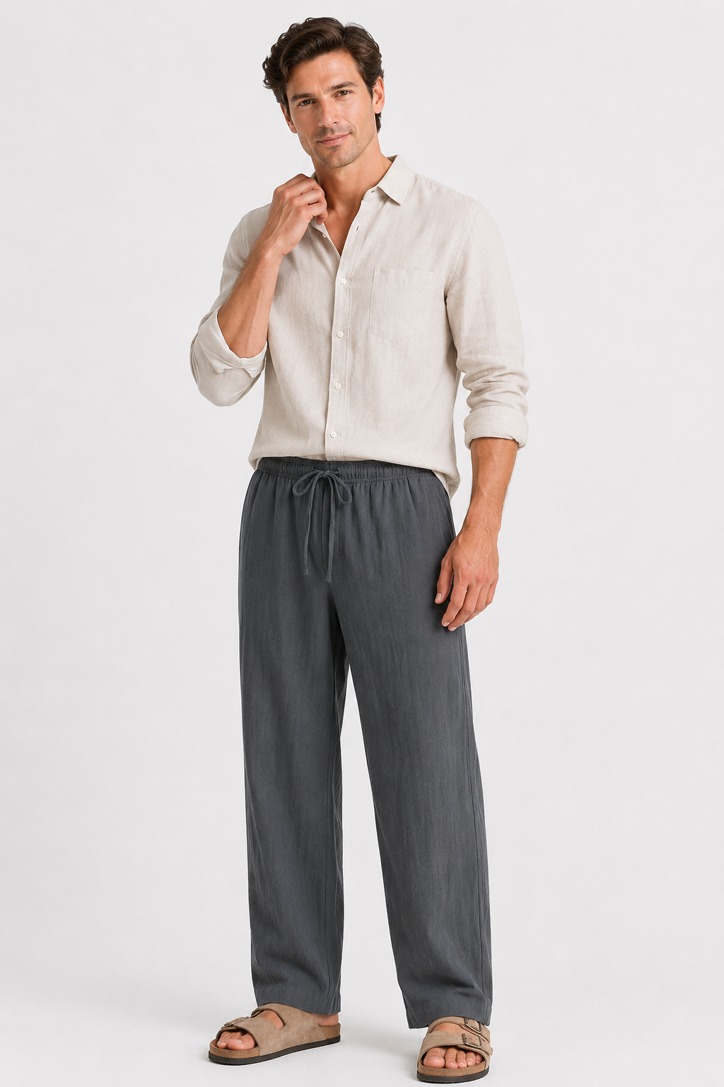 NOMU | Men's Linen Drawstring Pants – Relaxed Fit Casual Tapered Trousers