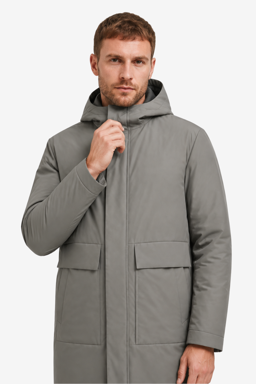 NOMU | Men's Long Quilted Hooded Parka – Full Length Design with Front Pockets