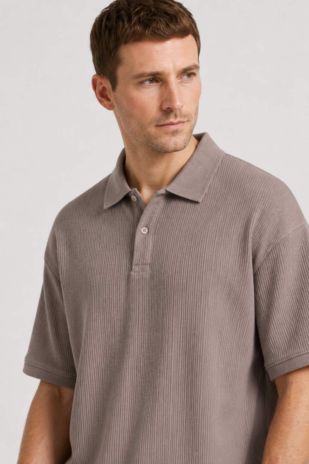 NOMU | Men's Ribbed Knit Polo Shirt – Casual Relaxed Fit Short Sleeve Top