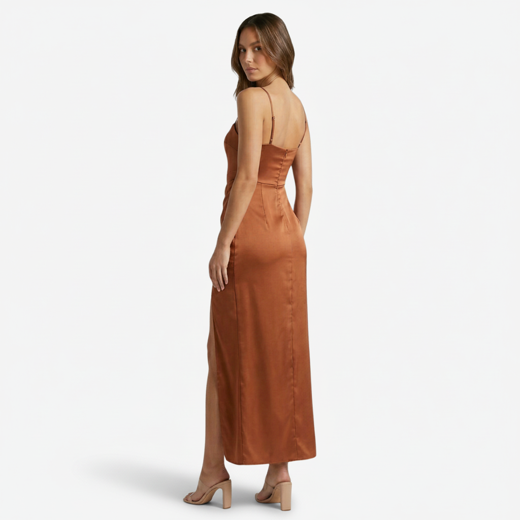 NOMU | Women's Satin Slip Maxi Dress – Elegant Spaghetti Strap Evening Dress